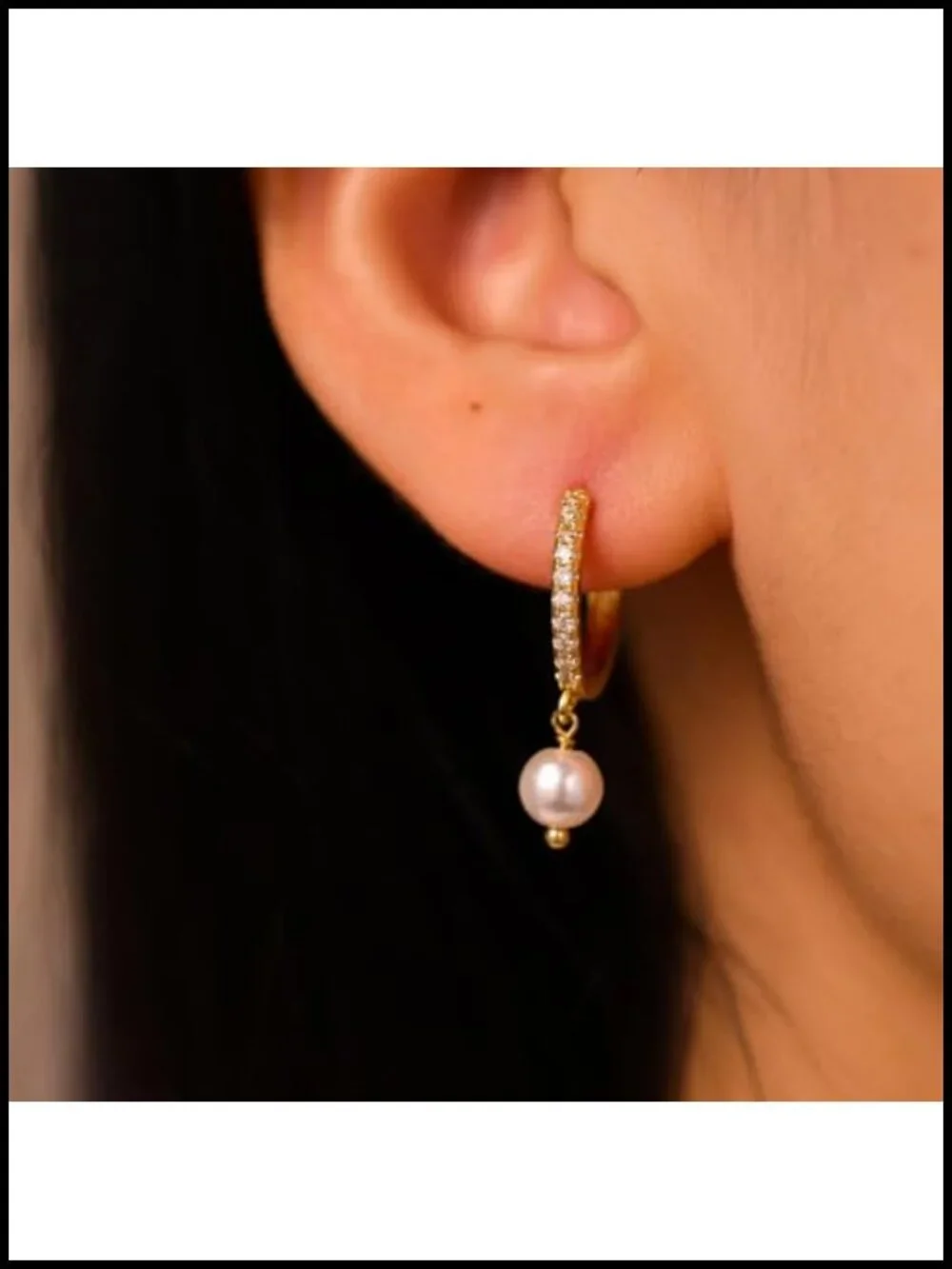 14K Gold Plated Pearl Huggie Hoop Drop Dangle Earrings for Women Bridal Wedding
